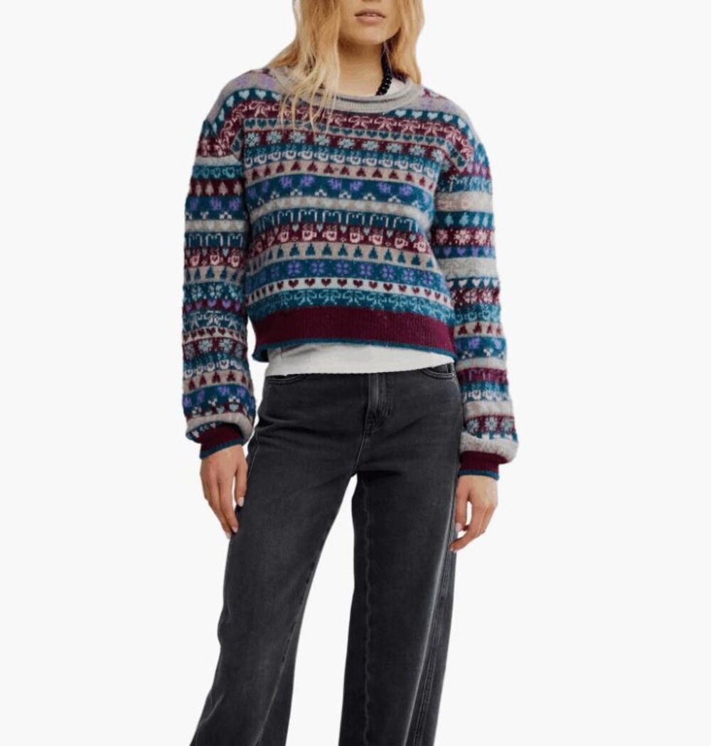 NWT Free People Favorite Things Mixed Print Wool Blend Sweater- Size M